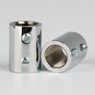 M10x1 Messing Verbindungsmuffe &ndash; Gewinde-Adapter, verchromt, 20 mm, mit 2x M4 Quergewinde