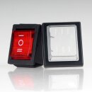 Einbau-Wippschalter rot beleuchtet 2-polig EIN/AUS/EIN 30x22mm 250V/16A mit PVC-Staubkappe