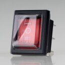 Einbau-Wippschalter rot beleuchtet 2-polig EIN/AUS/EIN 30x22mm 250V/16A mit PVC-Staubkappe