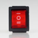 Einbau-Wippschalter rot beleuchtet 2-polig EIN/AUS/EIN 30x22mm 250V/16A mit PVC-Staubkappe