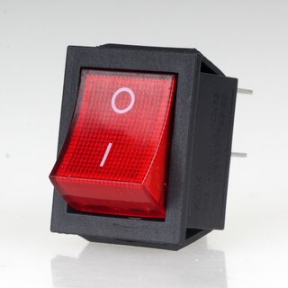 Einbau-Wippschalter rot beleuchtet 2-polig EIN/AUS 30x22mm 250V/16A mit PVC-Schutzkappe
