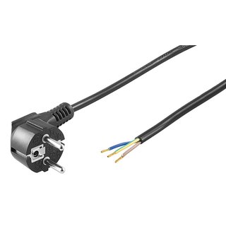 1,5 m Netzkabel Anschlusskabel 3x0,75mm schwarz  mit Schutzkontakt Winkel-Stecker