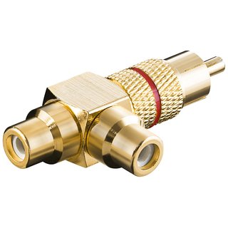 Audio-Adapter vergoldet Cinchstecker auf 2x Cinch Kupplung Farbring rot