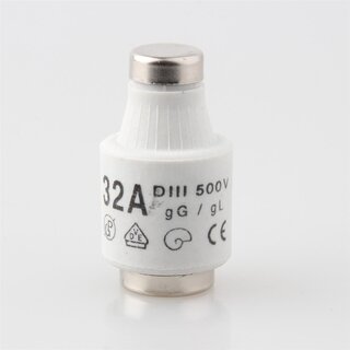 Diazed Sicherungseinsatz DIII 32A 500V &ndash; Schmelzeinsatz gL &ndash; 10 Stck