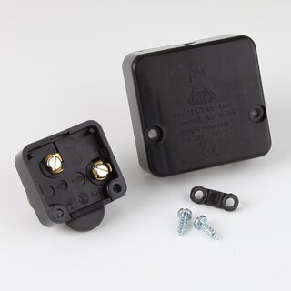 Einbau-Truhentaster schwarz &ndash; 1-polig, 230V/2A, mit Gehuse und Zugentlastung, Interbr 50x50 mm