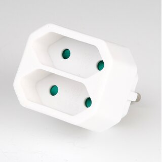 Schutzkontaktstecker-Adapter, wei &ndash; 2 Eurosteckdosen, 250V/2,5A, mit Kinderschutz