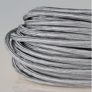 Textilkabel Stoffkabel silber 3-adrig 3x0,75 Zug-Pendelleitung S03RT-F 3G0,75 