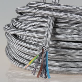 Textilkabel Stoffkabel silber 3-adrig 3x0,75 Zug-Pendelleitung S03RT-F 3G0,75 