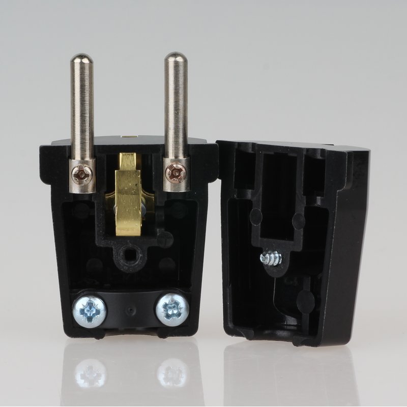 Schuko-Stecker aus Duroplast (Bakelit-Optik), VDE, Winkelstecker