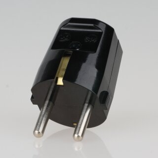 Schutzkontakt-Stecker schwarz – 250V/16A Bakelit-Optik – mit Schraubkontakten und Zugentlastung, Kaiser