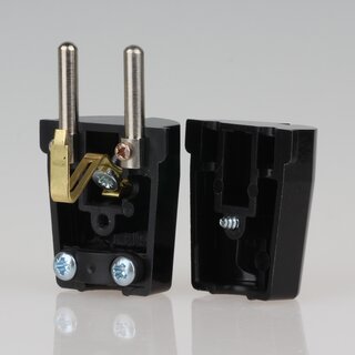 Schutzkontakt-Stecker schwarz &ndash; 250V/16A Bakelit-Optik &ndash; mit Schraubkontakten und Zugentlastung, Kaiser