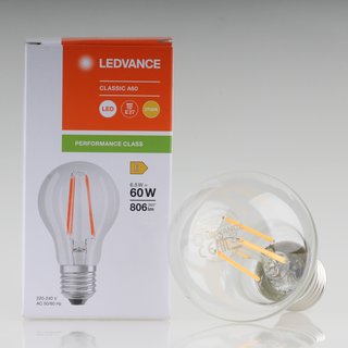 E27 LEDVANCE LED Filament Leuchtmittel klar 6.5W=(60W) 240V 806 lm 2700K warmwei