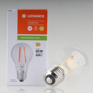 E27 LEDVANCE LED Filament Leuchtmittel klar 6.5W=(60W) 240V 806 lm 2700K warmwei