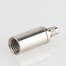 M8x1 mm Innengewinde Messing Seilstopper 2-teilig mit Befestigungsschlitz und Sicherungskappe, vernickelt, Ø 10 mm