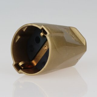 Schutzkontakt-Kupplung gold &ndash; 250V/16A &ndash; mit Schraubkontakten und Zugentlastung