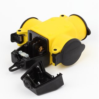 3-fach Schutzkontakt Gummi-Kupplung gelb/schwarz mit Klappdeckel IP44