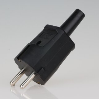 Schutzkontakt-Stecker schwarz mit Knickschutztülle – 250V/16A – aus schlagfestem Thermoplast, Kaiser