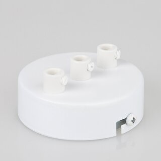 Lampen Zier-Baldachin Metall wei  80 mm fr 3 Lampenpendel mit Kunststoff-Zugentlaster