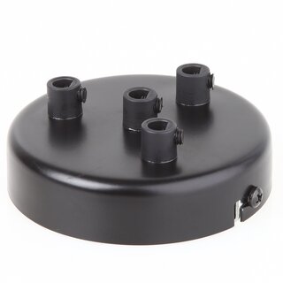 Lampen Zier-Baldachin Metall schwarz  100 mm fr 4 Lampenpendel mit Kunststoff-Zugentlaster
