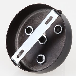 Lampen Zier-Baldachin Metall schwarz  100 mm fr 4 Lampenpendel mit Kunststoff-Zugentlaster