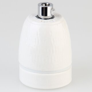 E27 Premium Porzellan-Lampenfassung glasiert, inkl. Metall-Zugentlaster verchromt 250V/4A M10x1 IG