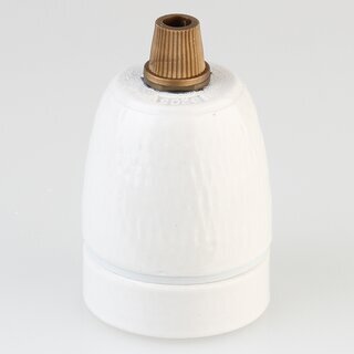 E27 Premium Porzellan Lampenfassung mit Kunststoff-Zugentlaster mit Quetschverbindung Gold 250V/4A M10x1 IG