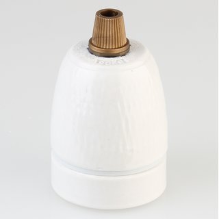 E27 Premium Porzellanfassung glasiert mit Kunststoff Zugentlaster gold mit Quetschverbindung 250V/4A M10x1 IG