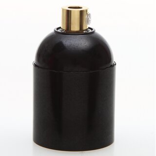 E27 Bakelit Glattmantel Lampenfassung schwarz mit Zugentlaster Messing poliert Metall