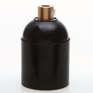 E27 Bakelit Glattmantel Lampenfassung schwarz mit Zugentlaster Messing unbehandelt Metall