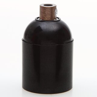 E27 Bakelit Glattmantel Lampenfassung schwarz mit Zugentlaster Metall antik fume