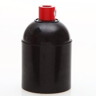 E27 Bakelit Fassung schwarz Glattmantel mit Zugentlaster  Metall rot