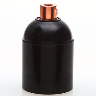 E27 Bakelit Glattmantel Lampenfassung schwarz mit Zugentlaster Metall verkupfert