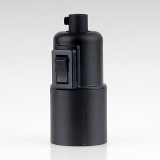 E27 Glattmantel Lampenfassung schwarz mit Wippschalter und Zugentlastung Kunststoff schwarz