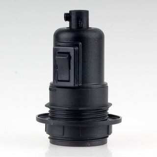 E27 Lampenfassung schwarz mit Teilgewindemantel, Wippschalter und Zugentlastung Kunststoff schwarz