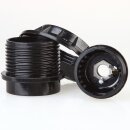 E27 Bakelit Lampenfassung schwarz mit Teilgewindemantel, Unterring und Zugentlastung Kunststoff schwarz