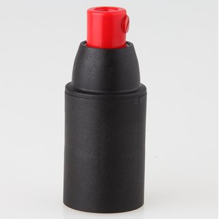 E14 Thermoplast Fassung schwarz Glattmantel mit Zugentlaster Kunststoff rot