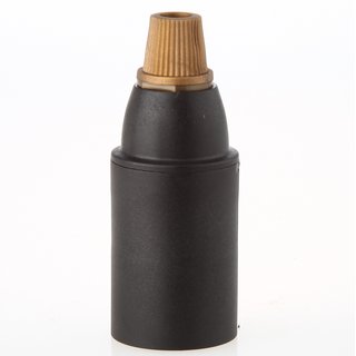 E14 Thermoplast Fassung schwarz Glattmantel mit Zugentlaster Quetschv. Kunststoff gold