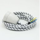 Textilkabel Lampenpendel schwarz-weiss mit E27...