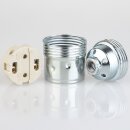 E27 Premium Metall-Lampenfassung verchromt ohne Außengewinde mit Zugentlaster aus Metall verchromt