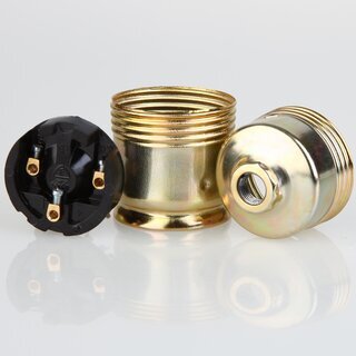 E27 Metall-Lampenfassung vermessingt ohne Auengewinde mit transparentem Zugentlaster M10x1 IG