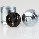 E27 Metall-Lampenfassung verchromt ohne Außengewinde mit schwarzem Kunststoff Zugentlaster