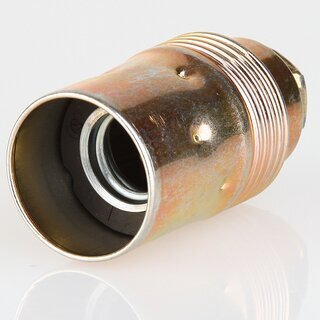 E14 Metall-Lampenfassung Premium vermessingt mit Zugentlaster wei, Glattmantel, M10x1 IG