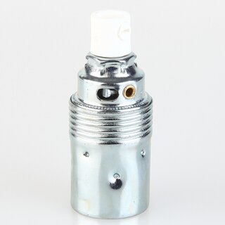 E14 Metall-Lampenfassung Premium verchromt mit Zugentlaster wei, Glattmantel, M10x1 IG