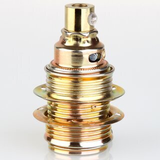 E14 Metall-Lampenfassung Premium vermessingt mit Schraubringen und Zugentlaster, M10x1 IG