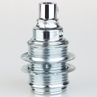 E14 Metall-Lampenfassung Premium verchromt mit Schraubringen und Zugentlaster, M10x1 IG