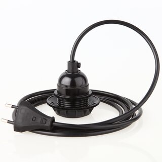 PVC Lampenpendel E27 mit Bakelit Fassung Teilgewindemantel & Schraubring, schwarz &ndash; Kabellnge whlbar 1-10 Meter