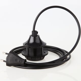 PVC Lampenpendel E27 mit Bakelit Dach-Fassung und Schraubring, schwarz &ndash; Kabellnge whlbar 1-10 Meter
