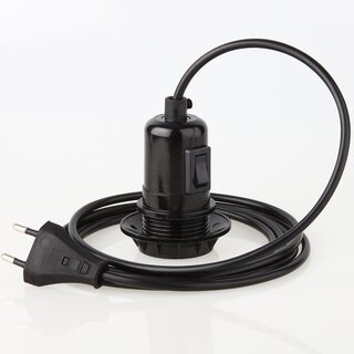 PVC Lampenpendel E27 mit Bakelit Teilgewindemantel-Fassung, Schalter und Schraubring, schwarz &ndash; Kabellnge whlbar 1-10 Meter