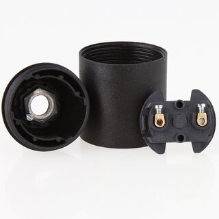 E27 Kunststoff Lampenfassung schwarz ohne Auengewinde mit Zugentlaster Quetschverbindung transparent