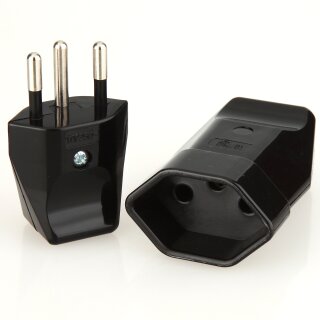 Schutzkontakt-Stecker & Kupplung Schweiz schwarz – Set – 250V/10A – mit Schraubkontakten und Zugentlastung